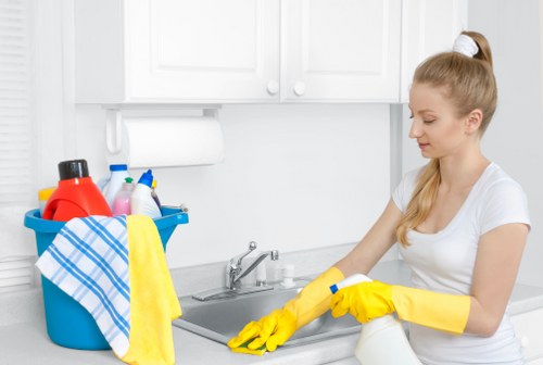 Professional carpet cleaning with safety measures in place